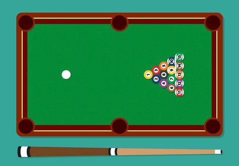 Pool Stick Balls Table Vector Illustration Pool Table Birthday Cards, Pool Table Illustration, Pool Table Top, Pool Drawing, Table Vector, Gaming Birthday, Pool Sticks, Mens Cards, Flat Design Illustration