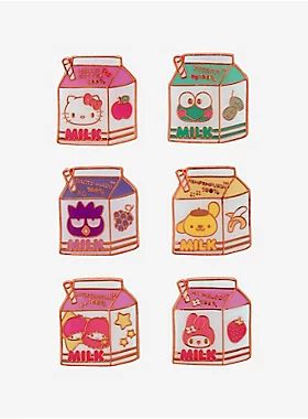 Hello Kitty and friends are here with the most kawaii enamel pins! These blind box enamel pins include milk cartoons with a different character and flavor like Hello Kitty with apple or Badtz-Maru with grape. Which one will you get? It's a surprise! Sorry, no choice or returns. 1 1/4" tall Metal Contains one Imported Hello Kitty Milk Carton, Sanrio Milk, Hello Kitty Milk, Loungefly Hello Kitty, Arte Do Kawaii, Chibi Cat, Badtz Maru, Hello Kitty And Friends, Paper Dolls Printable