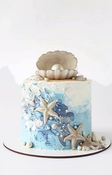 Ocean Themed Cakes, Ocean Beach Cake, 40th Birthday Cake For Women, Nautical Cakes, Starfish Cake, Ocean Birthday Cakes, Coastal Birthday, Beach Birthday Cake, Debut Theme