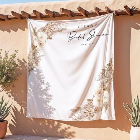 $73.70 | CIERA Bohemian Pampas Grass Bridal Shower | Bridal Shower Tapestries | boho bridal shower, bridal shower tapestry, bridal shower banner, bridal shower welcome, photo booth backdrop, photo backdrop, pampas grass bridal shower, desert bridal shower, earth tone bridal sower, cream floral Welcome Photo Booth, Bridal Shower Desert, Simple Script Font, Watercolor Pampas, Bridal Shower Banner, Boho Desert, Boho Bridal Shower, Backdrop Photo, Beige Boho