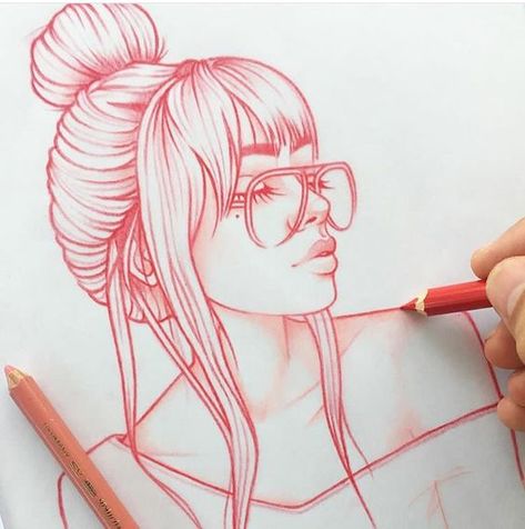 Jennifer Healy, Cool Girl Drawings, Rik Lee, Cross Pen, Start Sketching, Tumblr Drawings, Girl Drawing Sketches, Sketching Drawing, Red Pencil