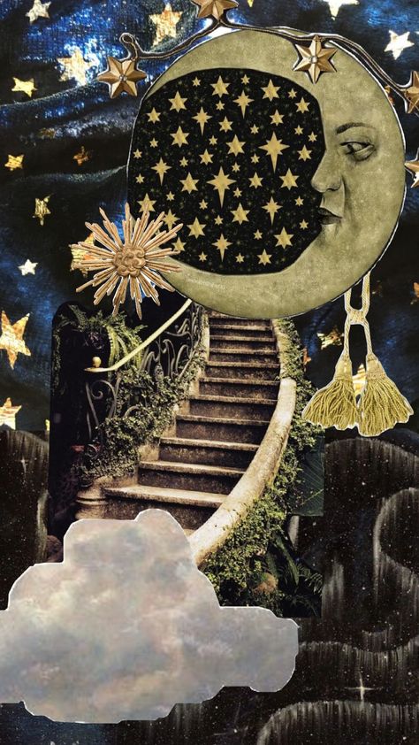 #celestial #whimsigoth Whimsigoth Moon Art, Whimsigoth Party Decor, Whimsigoth Painting Ideas, Whimsigoth Prints, Whimsigoth Journal, 90s Celestial Aesthetic, Ecstatic Aesthetic, Whimsigoth Inspiration, Dark Celestial Aesthetic