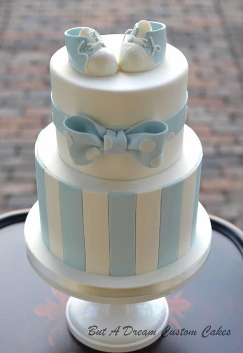 Baby Blue Shower Cake by Elisabeth Palatiello Baby Shower Pasta, Blue Baby Shower Cake, Christening Cake Boy, Baby Shower Cakes Girl, Baby Shower Cakes For Boys, Girl Cupcakes, Baby Boy Cakes, Christening Cake, Baby Shower Cake Topper