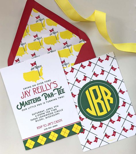 Masters party invitation Masters Party Invitation, Masters Snacks, Masters 1st Birthday Party, Watch Party Food, Golf Flags, Bar Golf, Masters Party, Pimento Cheese Sandwiches, 50th Birthday Gag Gifts