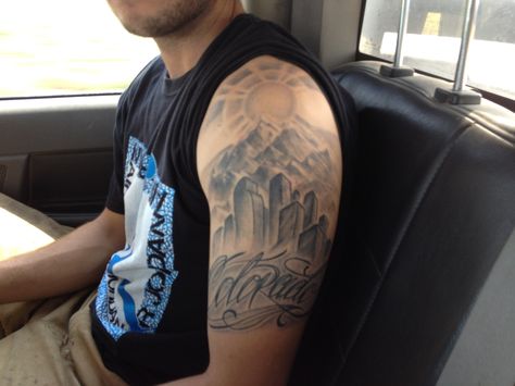 Colorado and Denver skyline! Denver Colorado Tattoo Ideas, Denver Skyline Tattoo, Colorado Tattoo Ideas, Denver Tattoo, Colorado Tattoo, Skyline Tattoo, Denver Skyline, City Tattoo, Denver City