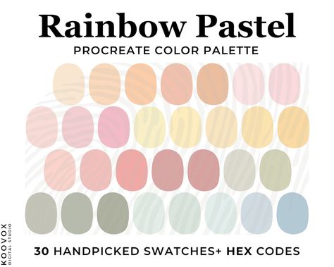 Procreate Kawaii, Procreate Etsy, Color Palette For Procreate, Rainbow Color Palette, Procreate Palette, Pastel Color Palette, Birthday Party Design, Paint Color Inspiration, Color Reference