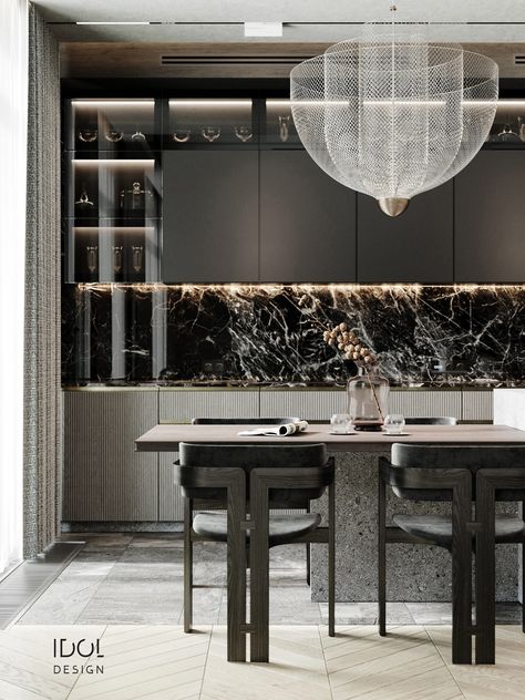 Luxury Modern Living In Grey And Gold Kitchen Selections, Apartment Behance, Modular Housing, Neoclassical Interior, Kitchen Design Open, Marble Flooring, Kitchen Design Trends, Elegant Dining Room, Contemporary Furniture Design