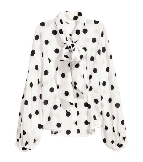 Prediction: This £13 H&M Top Is Going to Cause Mass Hysteria via @WhoWhatWearUK Dresses Sewing, Bow Tie Blouse, Crepe Top, Retro Tops, Tie Front Blouse, Tie Blouse, Polka Dot Blouse, Tie Top, Long Blouse