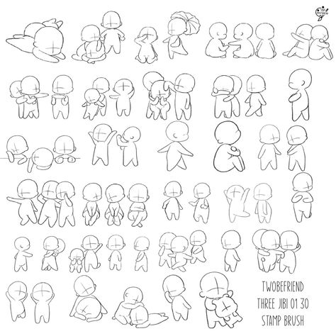 Geometric Body Drawing, Simple Person Drawing Cartoon, Side Profile Drawing Chibi, Scared Chibi Poses, Small Figures Drawing, Chibi Waving Poses, Shy Chibi Pose, Chibi Animal Poses, Chibi Back View