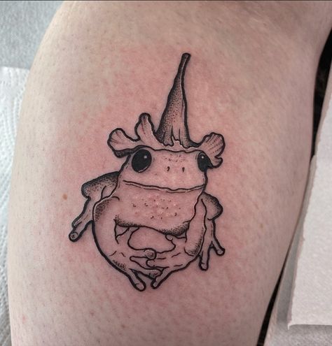 Frog With Mushroom Hat Tattoo, Dainty Frog Tattoo, Frog With Hat Tattoo, Wallace And Gromit Tattoo, Frog And Mushroom Tattoo, Wizard Frog Tattoo, Toad Tattoos, Frog Flash Tattoo, Frog And Toad Tattoo