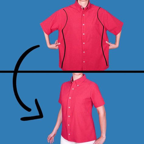 How to downsize a too loose shirt in 10 minutes! | shirt | How to downsize a too loose shirt in 10 minutes! | By Miarti - Wiederverwendung How To Downsize, Sewing Shirts, Sewing Alterations, Sewing Crafts Tutorials, Recycle Jeans, Large Clothes, Altering Clothes, Loose Shirt, Sewing Lessons