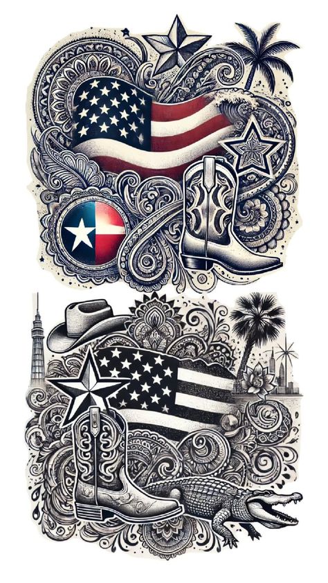 a mix of an American Flag (because America!), paisley and mandala prints, with and ode to Texas and Florida Women American Flag Tattoo, Flag Tattoo Stencil, Flag Tattoo For Women, We The People American Flag Tattoo, American Flag We The People Tattoo, Girly American Flag Tattoo, Skull With American Flag Tattoo, Tattoo Mandala, Flag Tattoo