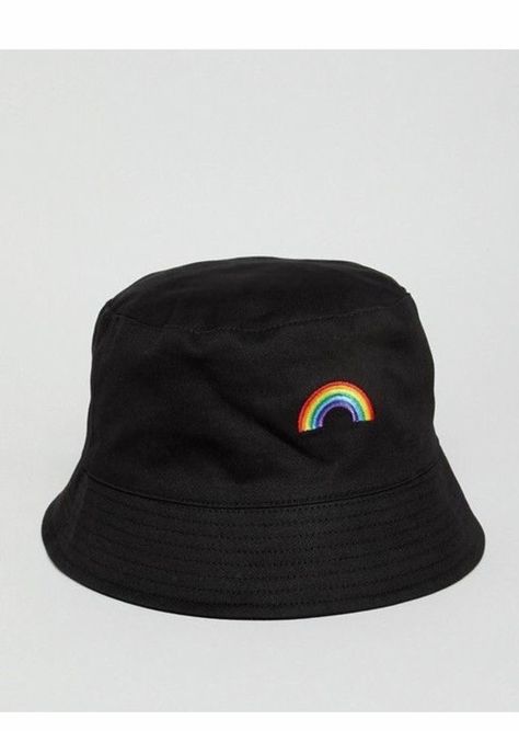 Bucket Hat Aesthetic, Cute Bucket Hats, Bucket Hat Fashion, Rainbow Embroidery, Hat Aesthetic, Black Bucket Hat, Stylish Caps, Trendy Hat, Black Bucket