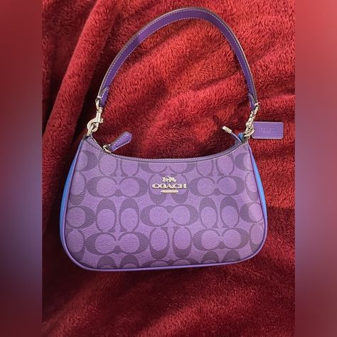 Beautiful Rare Purple, Blue Coach Teri Shoulder Bag In Blocked Signature Canvas Purple Coach Purse, Coach Teri Shoulder Bag, Purple Coach, Blue Coach, Coach Shoulder Bag, Signature Canvas, Coach Purse, Coach Purses, Dark Purple