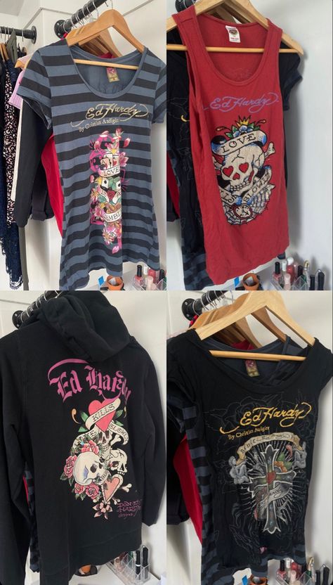 Ed Hardy Aesthetic, Hardy Aesthetic, Swaggy Clothes, 2000s Ed Hardy, Dead Girl, 2000s Clothes, Room Stuff, Fits Inspo, Y2k Clothing