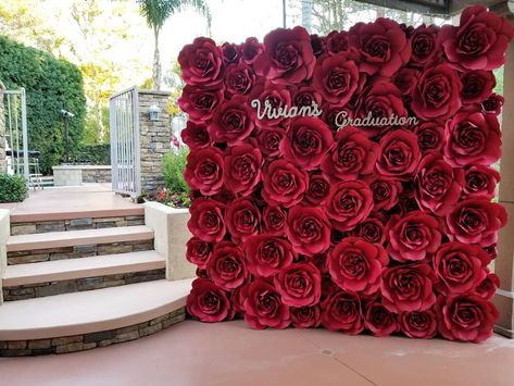 Nothing makes a statement quite like a luxurious red rose paper flower backdrop 🌹🌹🌹 #redrose #paperflowerbackdrop #paperflowerwall… Decor For Renters, 18th Ideas, Rose Backdrop, Red Quinceanera Ideas, Rose Paper Flower, Elopement Reception, Flower Walls, Rose Paper, Door Decorating