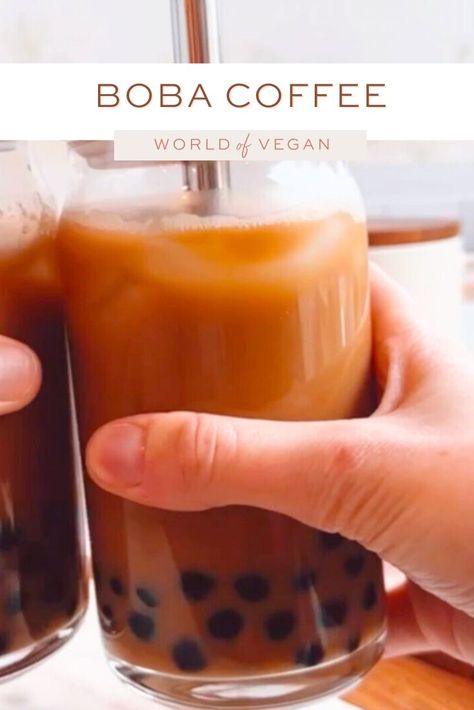 Boba coffee is a fun way to enjoy your caffeine fix with a bit of chewy sweetness. This recipe combines rich coffee with tapioca pearls, giving you a tasty blend of bold flavor and satisfying texture. It's easy to make at home and perfect for an afternoon treat or a refreshing pick-me-up! https://www.worldofvegan.com/boba-coffee/ Boba Coffee, Vegan Chicken Recipes, How To Make Boba, Vegan Cocktails, Oyster Mushroom Recipe, Vegan Drinks Recipes, Snack Wrap, Vegan Drinks, Coffee World