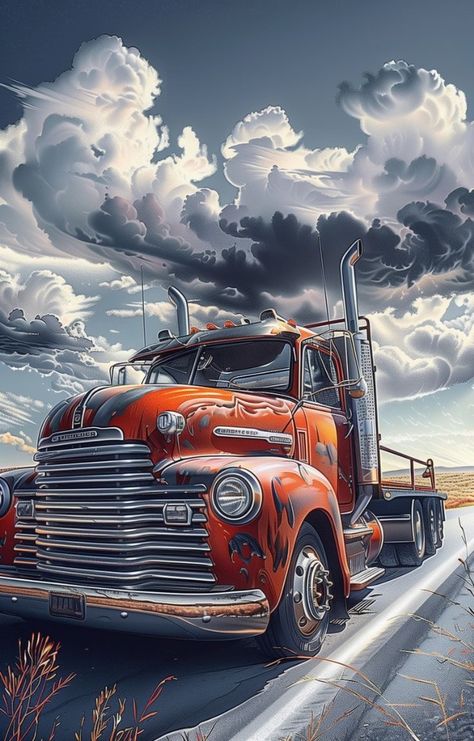 Drawing Machine, Old Vintage Cars, Large Truck, Cool Car Pictures, Semi Truck, Digital Art Illustration, My Favorite Image, Close Image, Semi Trucks