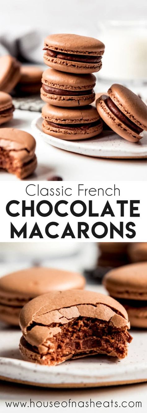 Chocolate Macarons Recipe, French Macaroon Recipes, Kue Macaroon, Macarons Recipe, Chocolate Macarons, Chocolate Macaroons, Chocolate Macaron, Macaron Flavors, Baking Stuff