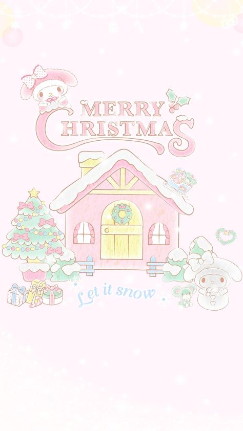 My Melody Kawaii Xmas Wallpaper, My Melody Winter Wallpaper, My Melody Christmas Pfp, My Melody Christmas Wallpaper, Christmas Wallpaper Pink, My Melody Christmas, Merry Christmas Aesthetic, Pink Christmas Wallpaper, Pink Christmas Background