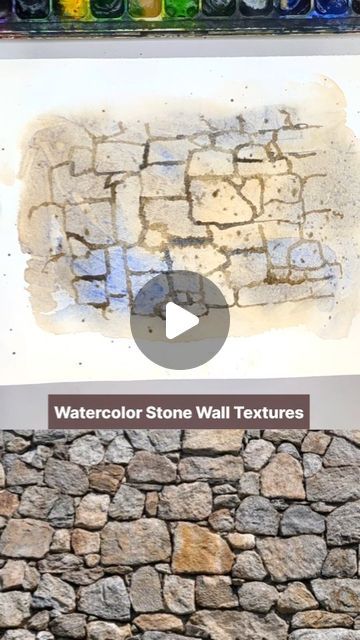 Irshad Ahmad Ansari on Instagram: "Discover the secret to painting realistic watercolor stone walls effortlessly! 🖌️✨ Follow these simple steps and elevate your watercolor game. 🎨  🔹 Wet the paper and blend burnt sienna, sepia, and ultramarine blue. 🔹 Add texture with plastic wrap and define stones with darker hues. 🔹 Finish with a touch of spattering for depth.  Save this reel and share it with friends. Follow for more tips and DM for live classes. Happy painting! 😊  #WatercolorArt #PaintingTips #ArtTutorial #WatercolorPainting #watercolortips" Watercolor Stone Wall, Stone Watercolor, Watercolour Texture, Stone Wall Texture, Painting Realistic, Realistic Watercolor, Happy Painting, Ultramarine Blue, Watercolor Tips