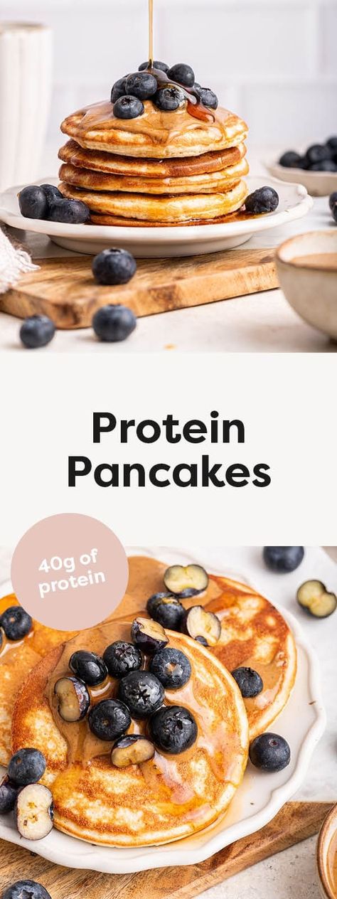 Here's my classic recipe for protein pancakes made with oat flour, egg whites and protein powder. The full recipe gives you 40 grams of protein and the pancakes taste delicious. 40 Grams Of Protein, Fitness Foods, High Protein Pancakes, High Protein Breakfast Recipes, Egg White Protein, Pea Protein Powder, Pancake Toppings, High Protein Desserts, Snack Craving