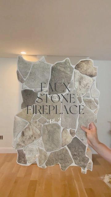 Faux Fireplace Diy Stone, Faux Stone Tile Fireplace, Fake Fireplace Stone, How To Make A Faux Fireplace Look Real, How To Stone A Fireplace, Diy Cobblestone Fireplace, Faux Stone On Fireplace, Faux Stone Over Brick Fireplace, How To Add Stone To Fireplace