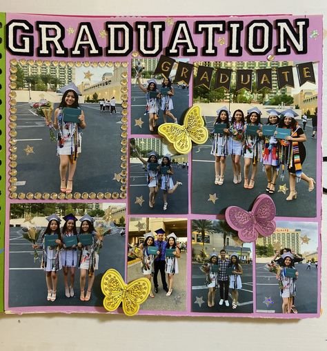 Last Day Of School Scrapbook Layout, High School Scrapbook Ideas Senior Year, Scrapbook Ideas For High School Memories, Scrapbook Ideas For Senior Year, High School Scrapbook Ideas Layout, Senior Scrapbook Page Ideas, Highschool Scrapbook Ideas Layout, Junior Year Scrapbook, Senior Scrapbook Ideas Layout