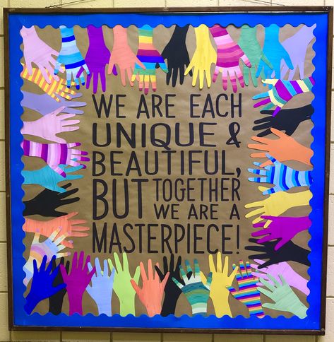 Together We Are A Masterpiece, Love Bulletin Board, Unique Bulletin Board Ideas, Art Bulletin Boards, Classe D'art, Harmony Day, Library Bulletin Boards, School Displays, Bulletin Board Ideas