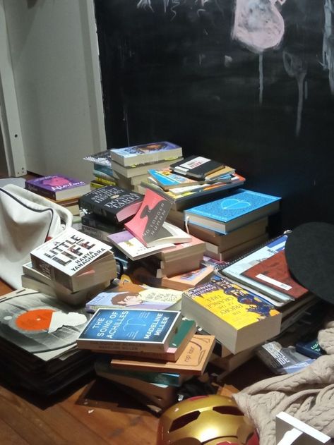 books, book, literature, messy room, room inspiration, book piles, music, room decorations, room inspo No Longer Human Aesthetic, Music Room Decorations, Book Piles, No Longer Human, Book Pile, The Song Of Achilles, Song Of Achilles, Pile Of Books, Book Room