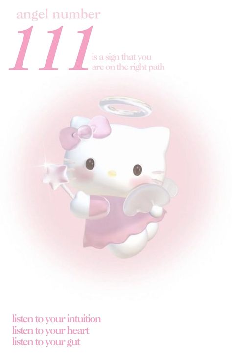 111 Poster, Sanrio Poster, Wallpaper Zodiac, Angel Numbers 111, 111 Intuition, Hello Kitty Angel, Dorm Decoration, Hello Kitty Sanrio, Angel Numbers