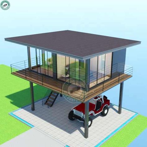 Elevated Small House, Fasade Modern, Modern House On Stilts, Budget Floor Plans, Stilt House Design, Modern Stilt House, Tiny Living Room Ideas, Elevated House Design, Stilt House Plans