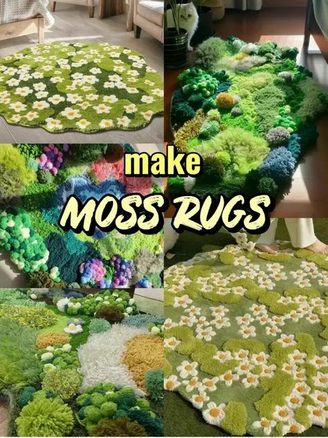 How to make moss rugs - Lemon8 Search Moss Rug Tutorial, Diy Moss Carpet, Diy Moss Rug Yarn, Diy Moss Rug Tutorial, How To Make A Moss Rug, Crochet Moss Rug, Crochet Moss Blanket, Moss Couch, Moss Rug Diy