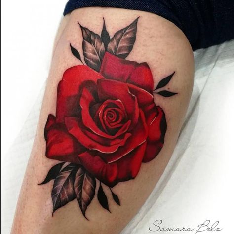 Realistic Red Rose Tattoo, Rose Tattoo Color, Coloured Rose Tattoo, Best Flower Tattoos, 2023 Tattoo, Realistic Rose Tattoo, Army Tattoos, Rose Tattoos For Women, Blue Rose Tattoos