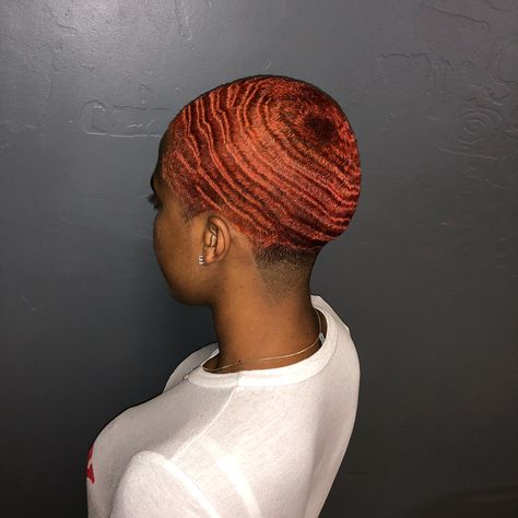 sereneflame🐉 Females With Waves, Waves On Women, Waves Black Women, Waves On Black Women, Wave Haircut Women, Female Wavers, Female Wavers With Designs, Big Chop Natural Hair, Black Hair Inspiration