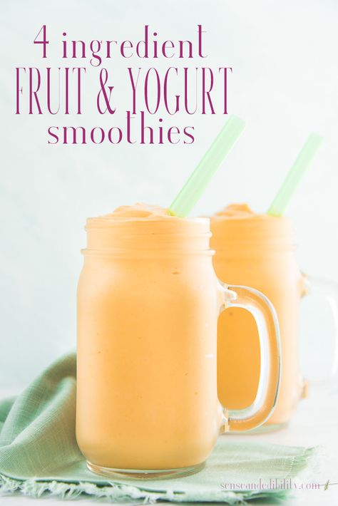 4 Ingredient Fruit and Yogurt Smoothie is fully customizable to suit your favorite fruits and yogurt. Blend this up for breakfast, an afternoon shake, or a sweet evening treat. #fruitsmoothie #yogurtsmoothie #breakfastsmoothie #smoothie Greek Yogurt Smoothie Recipes, Fruit Yogurt Smoothies, Smoothie Easy, Fitness Ebook, Greek Yogurt Smoothie, Fruit And Yogurt, Almond Milk Yogurt, Smoothies Healthy, Smoothie Recipes With Yogurt