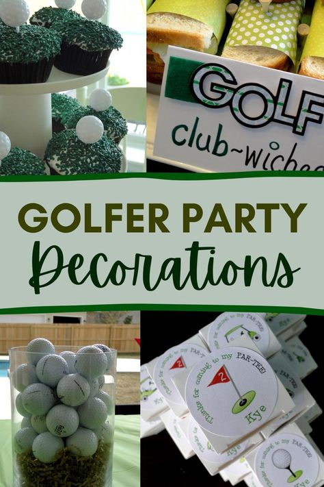 Golf Themed Birthday Party Ideas for Kids 40th Birthday Party Men, Golf Themed Party, Golf Party Games, Golf Party Foods, Golf First Birthday, Themed Birthday Party Ideas, Golf Theme Party, Ideas For Food, Golf Party Decorations