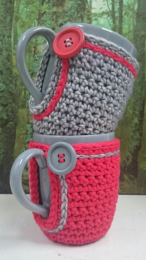 Crochet Cup Cozy With Coaster, Crochet Mug Cozy And Coaster, Halloween Crochet Cup Cozy, Cup Cover Crochet, Crochet Cup Cover, Crochet Stanley Cup Holder Free Pattern, Crochet Cup Holder, Crochet Bowls, Crocheting Stitches