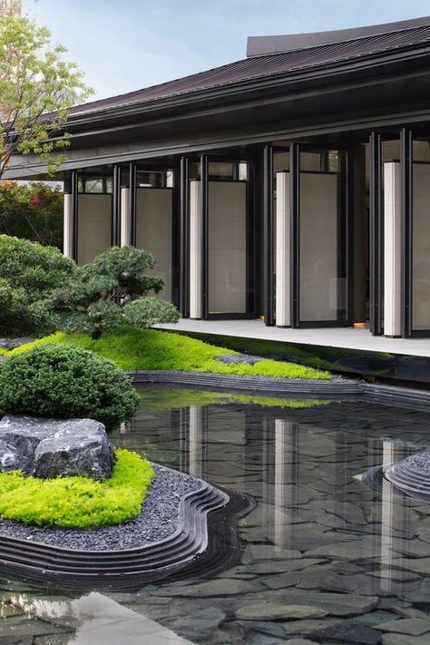 Modern Chinese Garden, Chinese Garden Design, Zen Landscape, Japanese Modern House, Big Architects, Modern Water Feature, Japanese Garden Landscape, China Architecture, Japanese Style House