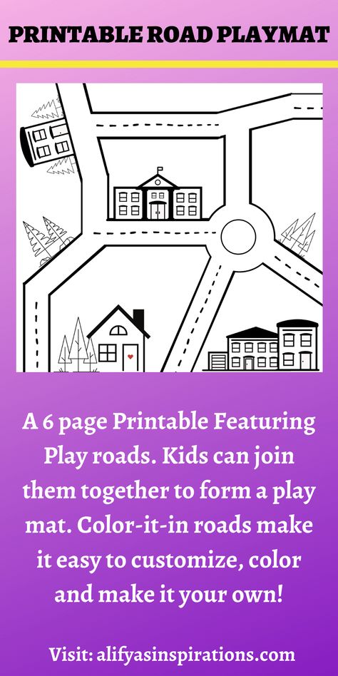 Printable Roads Template, Road Template Free Printable, Road Map Template Free Printable, Build A Town Free Printable, Printable Roads For Toy Cars, Road Study Preschool, Build A City Printable Free, Printable Play Mat, Road Play Mat