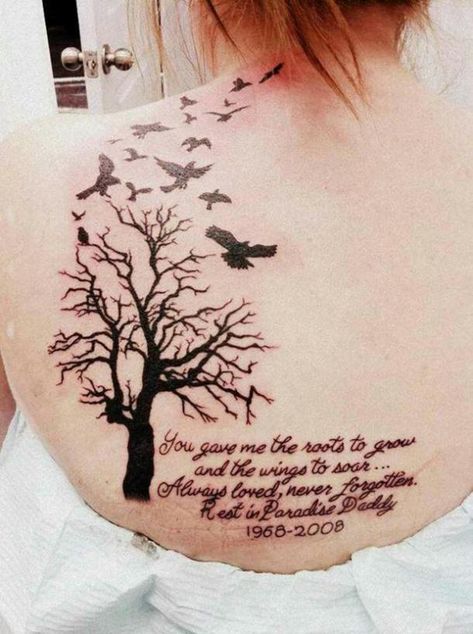 25 Best Meaningful Tattoos And Memorial Tattoos In Remembrance Of A Loved One Tattoos For Women Small Meaningful, Rip Tattoo, Remembrance Tattoos, Tattoo Quotes For Women, Meaningful Tattoos For Women, Tree Tattoo Designs, Geniale Tattoos, Tree Of Life Tattoo, Dad Tattoos