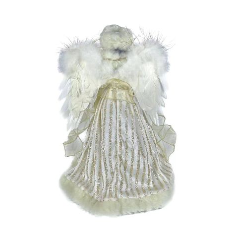 "Find the 16\" Angel in Silver & White Striped Robes by Ashland® at Michaels. All dressed up in feather-trimmed silver and white robes, this lovely angel figurine is sure to bring festive cheer to your home. Display this charming piece alongside a miniature lit evergreen decked out in sparkly ornaments on your mantel for the holiday season. All dressed up in feather-trimmed silver and white robes, this lovely angel figurine is sure to bring festive cheer to your home. Display this charming piece White Long Gown, Angel Christmas Tree, Light Angel, Angel Christmas Tree Topper, Angel Tree Topper, Gold Angel, Golden Pattern, Angel Tree, Christmas Tree Topper