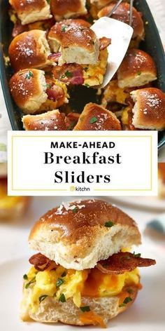 Easy Homemade Breakfast Sliders Recipe. Need recipes and ideas for make ahead breakfasts? Baked in a casserole, these sliders are made with hawaiian rolls, scrambled eggs, bacon, and shredded cheese. Perfect for families. Freezer friendly and they reheat great from frozen. Easy Homemade Breakfast, Breakfast Sliders, Weekend Meal Prep, Menu Sarapan Sehat, Breakfast Slider, Meal Prep Plans, Diner Recept, Bacon Eggs, Recipe Breakfast