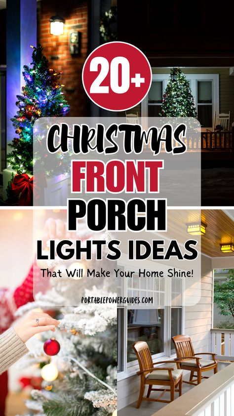 Christmas lights on front porch for holiday decorations Simple Porch Christmas Lights, Bows On Outdoor Lights, Easy Christmas Front Porch Ideas, Christmas Lights On Front Porch, Lights On Front Porch, Front Porch Lights, Porch Christmas Lights, Outdoor Porch Lights, Front Porch Lighting