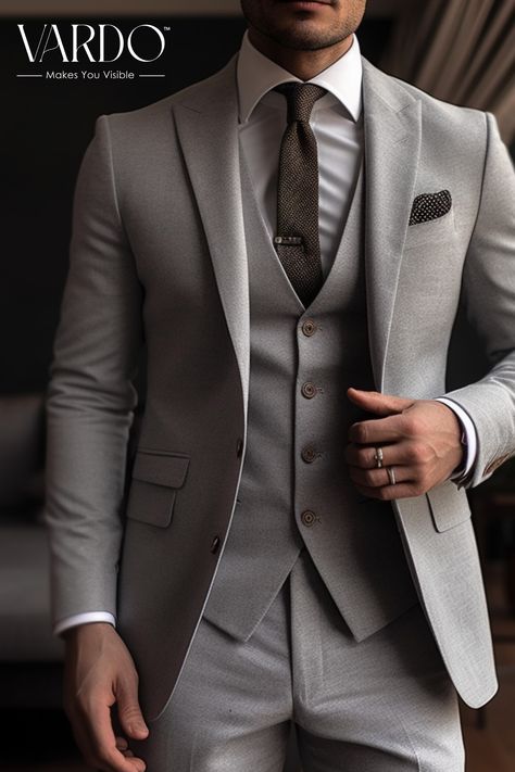 Stylish Light Grey Suit, For Groom, Groomsmen, and business Meetings Men's Business Attire, Best Wedding Suits For Men, 3 Piece Suit Men, Grey 3 Piece Suit, Indian Wedding Suits Men, Suit For Men Wedding, Formal Suits Men, Best Wedding Suits, Best Suits For Men