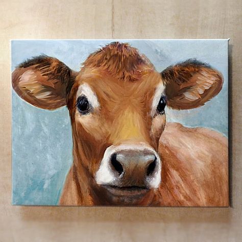 Cow Portrait Painting, Jersey Cow Drawing, Diy Cow Painting Easy, Jersey Cow Painting, Funny Cow Paintings, Cow Paintings On Canvas Acrylics, Cow Painting Ideas, Cow Painting Easy, Cute Cow Painting