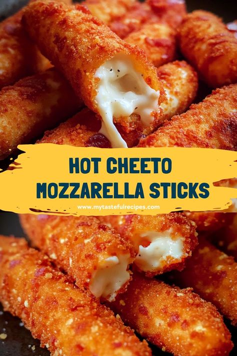 Experience the ultimate cheesy indulgence with Hot Cheeto Mozzarella Sticks! This fun twist on a classic snack combines gooey mozzarella with a fiery Hot Cheeto crust. Perfect for sharing (or not)! Cheeto Mozzarella Sticks, Hot Cheeto Mozzarella Sticks, Quick Sandwiches, Game Snacks, Prep Bowls, Kid Friendly Lunches, Easy Lunch Ideas, Light Bites, Mozzarella Sticks