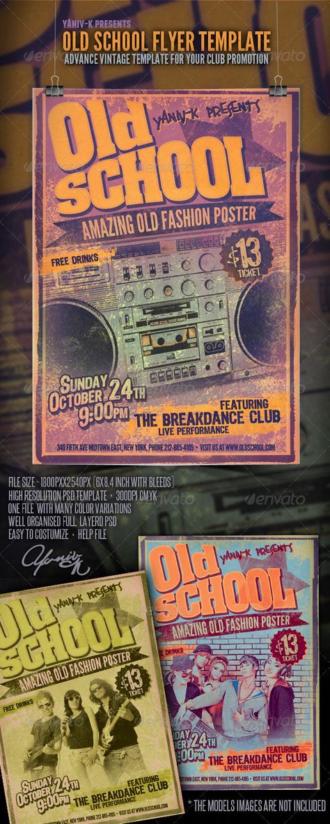 Old School Flyer Design, Old School Poster Design, Old School Design Graphics, Club Posters School, Old School Party, Old School Poster, Typography Flyer, Vintage Flyer, 90s Poster