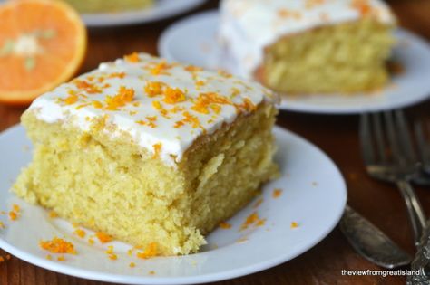 This moist Fresh Tangerine Cake is guaranteed to get your morning off to a better start --- the icing bursts with fresh tangerine flavor! Tangerine Pound Cake, Tangerine Ricotta Cake, Tangerine Deserts, Tangerine Cake Recipes, Fluffy Pound Cake, Tangerine Cake, Tangerine Recipes, Citrus Cake, The View From Great Island