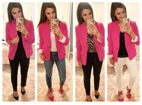 Fushia Jacket Outfit Blazers, Plus Size Pink Blazer Outfit, Fushia Blazer Outfit, Pink Blazer Outfit Work, Fushia Blazer, Pink Blazer Outfit, Nordstrom Outfit, Work Capsule, Hot Pink Blazers